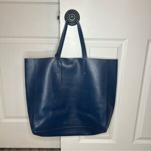 Pulicati Navy Blue Pebbled Leather Large Tote Satchel Shoulder Bag Inner Pocket